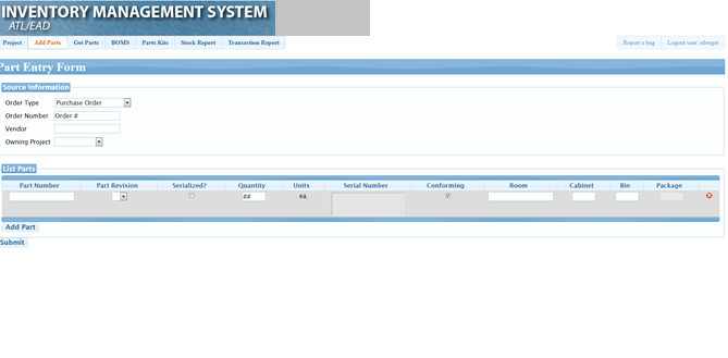 Add Parts Page