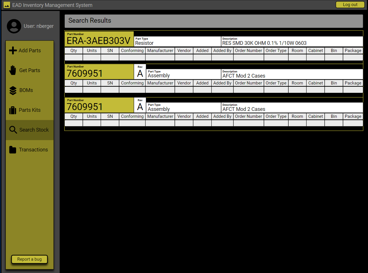 Search Parts Results Wireframe