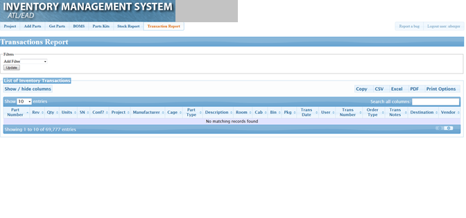 Transaction Report Page